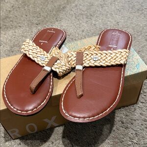 Roxy Tan and Brown Woven Sandals
